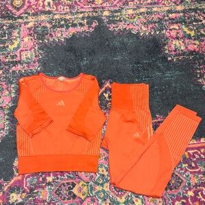 adidas Bright Orange Seamless Workout Crop Top & High-Waist Leggings